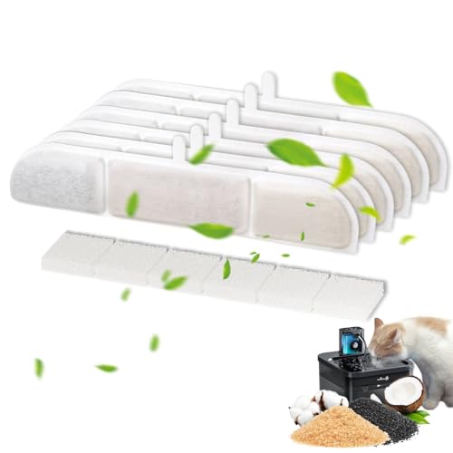 PARTSEE 6 Set Katzenbrunnen Filter für DownyPaws Katzenbrunnen DPWFP6 DPWFP6SS, Ersatzfilter Aktivkohle Medizinalstein lonenaustauschharz für 2.5L DownyPaws Trinkbrunnen (6 Filter+6 Schwamm) von PARTSEE