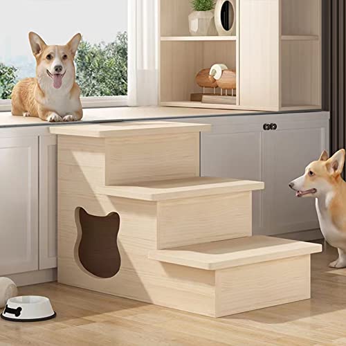 Haustiertreppe für kleine Hunde, tragbare Kletterleiter für Hunde/Katzen, langlebig, Starke Tragfähigkeit, für verletzte Hunde, für Katzen, ältere Hunde (Solid Wood 60 * 42 * 41cm) von PASPRT