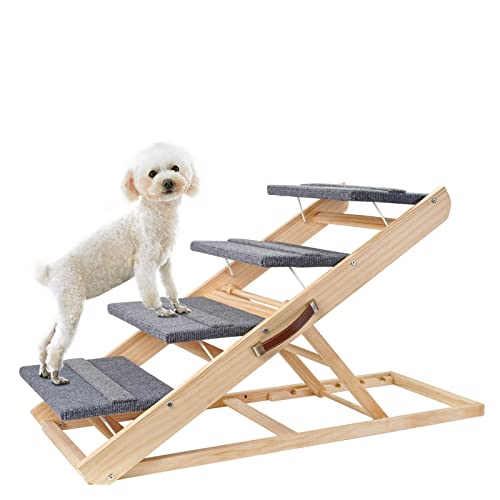 Verstellbare Haustier-Kletterleiter, Massivholz, 3/4 Schicht Rampe, Hundetreppe, geeignet für Hochbett oder Sofa, tragbare Hunde-/Katzenleiter (100 * 43 * 7.5cm) von PASPRT