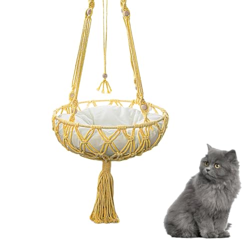 Katzenschaukelbett zur Wandmontage, Makramee-Katzenschlafhängematte | Bohemian-handgewebtes Design, Haustier-Katzen-Hängematte für Wand, Decke, Balkon, Schlafzimmer, Arbeitszimmer Katzenschaukelbett zur Wandmontage, Makramee-Katzenschlafhängematte | Bohemian-handgewebtes Design, Haustier-Katzen-Hängematte für Wand, Decke, Balkon, Schlafzimmer, Arbeitszimmer von PASSI