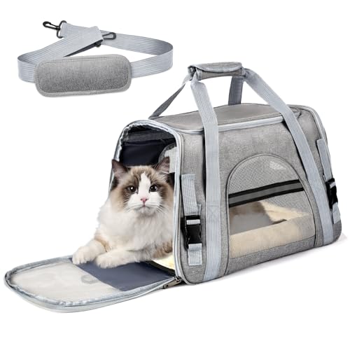 Katzentransportbox,Atmungsaktive Hundebox Faltbar,Haustier Transporttasche Mit Schultergurt Verstellbarem,Katzenrucksack Big Transportbox Katze Mit Abnehmbarer Plüschmatratze FüR Reisen/Auto/Flugzeug von PAT JUUMG