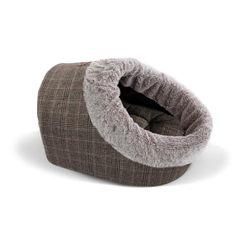 PATAM Hundehütte für den Innenbereich, Fleece, für Katzen und kleine Hunde, geschlossenes Hundebett, waschbar, mit abnehmbarem Kissen, Sally Schottisch, 43 x 33 x 26 cm von PATAM