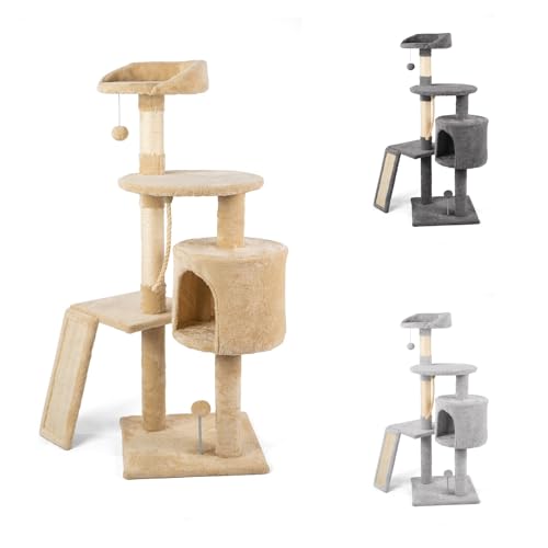 PATAM Kratzbaum aus Natursisal mit Höhle für Katzen und Spiele, verstärkter Boden, Anti-Kipp-Gurt, einfache Montage, Höhe 113,5 cm, Chalet Beige PATAM Kratzbaum aus Natursisal mit Höhle für Katzen und Spiele, verstärkter Boden, Anti-Kipp-Gurt, einfache Montage, Höhe 113,5 cm, Chalet Beige von PATAM