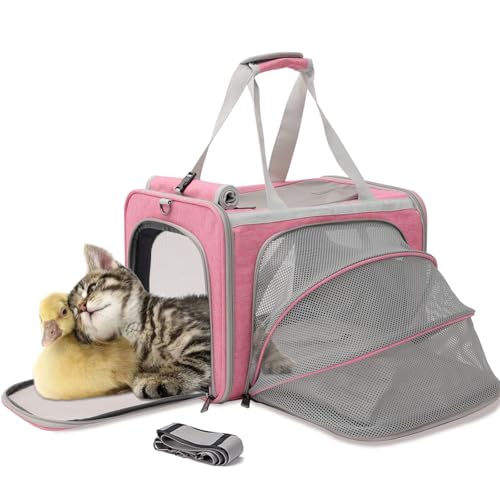 PATAZONE Hundetragetasche für Katzen, kleine Hunde, Welpen, erweiterbar, von Fluggesellschaften zugelassen, Kaninchen, Haustiere, Kleintiere, Reisen, Outdoor, Tragetasche, Größe L, Rosa von PATAZONE