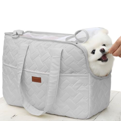 Patazone Graue Tragetasche für kleine Hunde, Welpentragetasche für große Katzen mit mehreren Taschen, atmungsaktives Mesh und weiches Kissen, kleine Welpen, Reisetasche für Wandern, Reisen, Outdoor, von PATAZONE