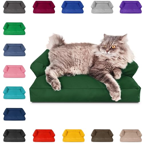 PatchHome Katzenbett – Oeko-TEX Zertifiziert – Katzenmöbel – mit recyceltem Styropor gefüllt – Katzensofa – Made in Germany – 50x40x15 cm – Dunkelgrün von PATCH HOME