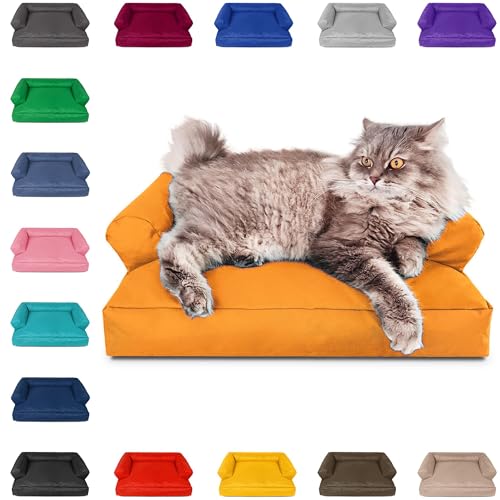 PatchHome Katzenbett – Oeko-TEX Zertifiziert – Katzenmöbel – mit recyceltem Styropor gefüllt – Katzensofa – Made in Germany – 50x40x15 cm – Orange von PATCH HOME