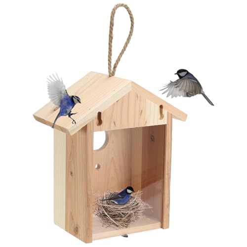 PATIKIL Fenster-Vogelhaus, Vogelhäuser für draußen, klares hängendes Vogelhaus Haus mit starken Saugnäpfen und Lanyard für Hinterhof Garten Hof Terrasse Dekor, Holzfarbe von PATIKIL