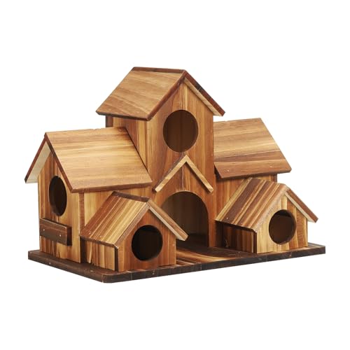 PATIKIL Großes Vogelhaus für den Außenbereich, Holzvogelhaus zum Aufhängen mit 6 Löchern, handgefertigtes natürliches Haus für Gartenhof-Patio-Dekor, Braun von PATIKIL