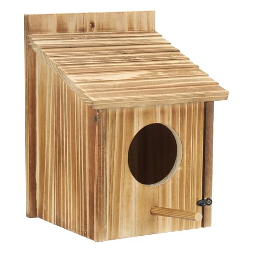PATIKIL Vogelfutterspender für den Außenbereich, Vogelfutterspender aus Holz, Futterspender für Wildvögel, kleine Vogelfutterstation mit Löchern und beweglichen Frontplatten für Hinterhof, Garten, von PATIKIL