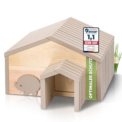 PATKAR® Igelhaus Winterfest mit Boden [SCHÜTZT VOR FRESSFEINDEN] - Premium Igelfutterhaus (Made in Europe) - Hochwertige Igelhäuser Igel Haus - Igel Schlafhaus Igel Futterhaus - Igelhotel Igelhöhle von PATKAR