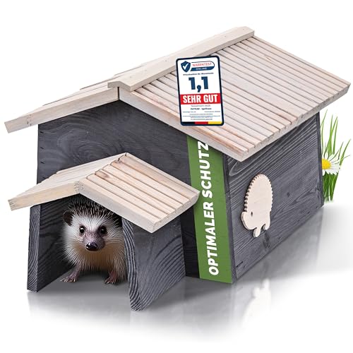 PATKAR® Igelhaus Winterfest mit Boden [SCHÜTZT VOR FRESSFEINDEN] - Premium Igelfutterhaus (Made in Europe) - Hochwertige Igelhäuser Igel Haus - Igel Schlafhaus Igel Futterhaus - Igelhotel Igelhöhle von PATKAR