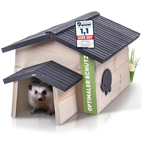 PATKAR® Igelhaus Winterfest mit Boden [SCHÜTZT VOR FRESSFEINDEN] - Premium Igelfutterhaus (Made in Europe) - Hochwertige Igelhäuser Igel Haus - Igel Schlafhaus Igel Futterhaus - Igelhotel Igelhöhle von PATKAR