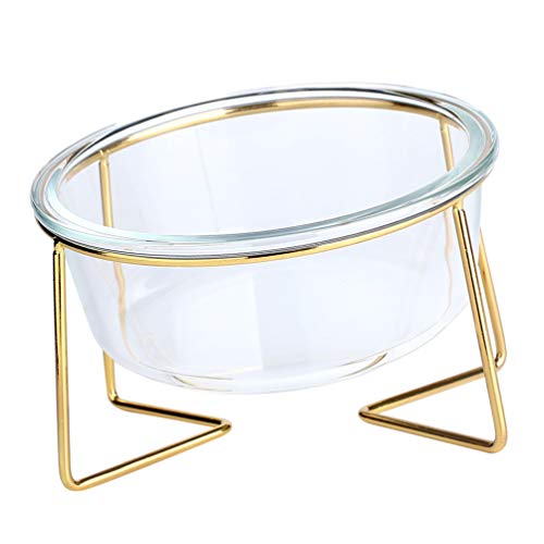 PATKAW Klare Glasschalen Food Container Glass Glashose Cat Bowl 1PC Glass Dog Cat Bowl mit Goldener Metallst?nder Pet Bowl- Random Rack Style Keramiknapf Für Haustiere von PATKAW