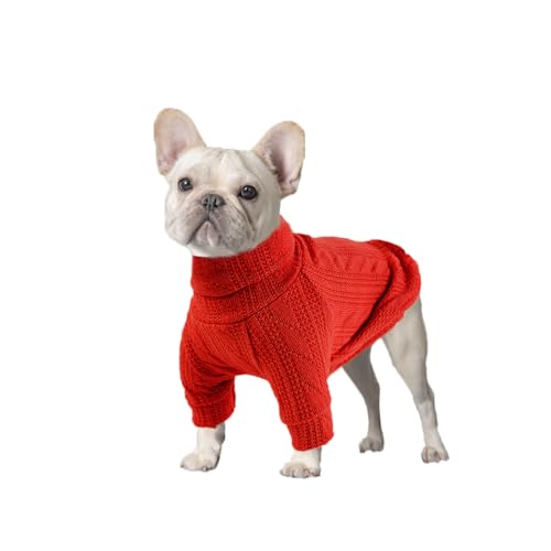 Hundepullover Stilvoller Warmer Hunde- und Katzenpullover, Weicher Rollkragen-Hundebekleidungsweste, Weiches Haustier-Winterzubehör, Geeignet für Welpen, Kleine und Mittelgroße Hunde (Rot,S) O15 von PATTEPOINT