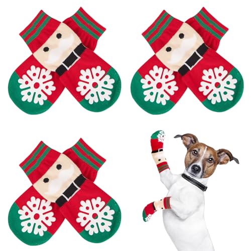 PATTEPOINT Doppelseitige rutschfeste Hundesocken für kleine, mittelgroße und große Hunde, Weihnachtsgriff, Hundepfotenschutz mit verstellbaren Riemen für Hartholzboden, rutschfeste Hundesocke von PATTEPOINT