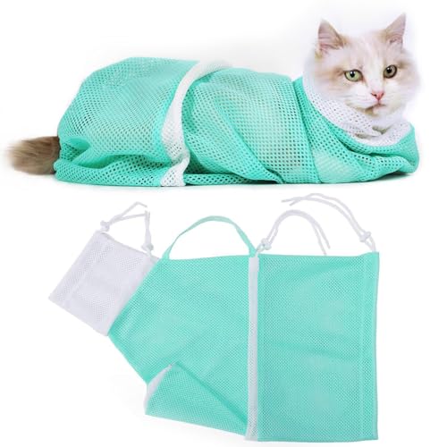 PATYELF Cat Bathing Bag Shower Wash Net Cat Grooming Bag Anti Bite Anti Scratch Restraint Bag Restraint Bag Breathable Mesh Cat Grooming Bag for Shower Injection (Green) von PATYELF