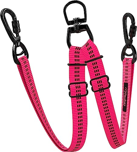 Doppelte Hundeleine – Länge verstellbar, lange Leine für Hundetraining – doppelt reflektierende Hundeleine mit verhedderungsfreiem Design – robuste Nylon- und Metallschnallen – ideal (groß, rosa) von PAUBES