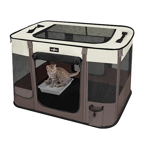 Faltbarer Laufstall für Kätzchen, Upgrade, wasserdicht, tragbar, für kleine Hunde, Katzen, abnehmbare Schattenabdeckung, Innen- und Außenbereich, für kleine Haustiere, Braun Faltbarer Laufstall für Kätzchen, Upgrade, wasserdicht, tragbar, für kleine Hunde, Katzen, abnehmbare Schattenabdeckung, Innen- und Außenbereich, für kleine Haustiere, Braun von PAW BALLET