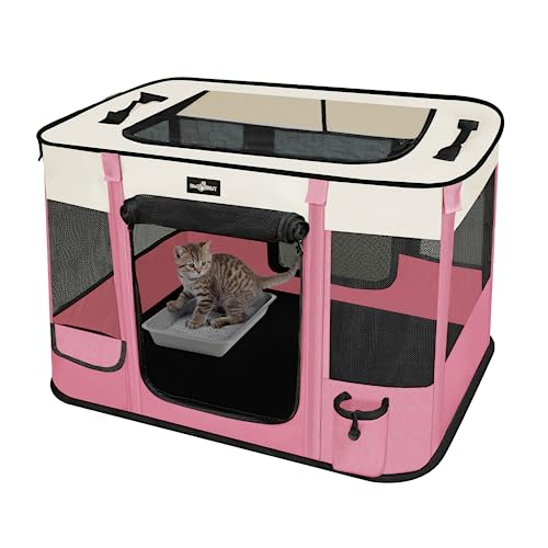 Paw ballet Faltbarer Laufstall für Kätzchen, wasserdicht, tragbar, für Hunde und Katzen, abnehmbare Schattenabdeckung mit kostenloser Tragetasche, für drinnen und draußen, für kleine Haustiere, Rosa Paw ballet Faltbarer Laufstall für Kätzchen, wasserdicht, tragbar, für Hunde und Katzen, abnehmbare Schattenabdeckung mit kostenloser Tragetasche, für drinnen und draußen, für kleine Haustiere, Rosa von PAW BALLET