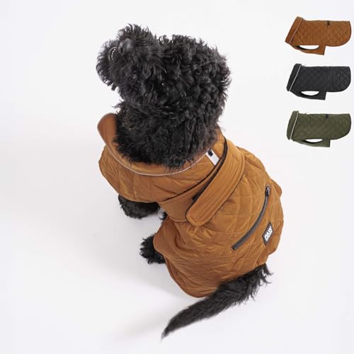 PAW WOW Fritz Hundemantel | Hundejacke mit Bauchschutz und Klettverschluss | Hundejacke Winter für kleine und mittelgroße Hunde (Braun, L) von PAW WOW