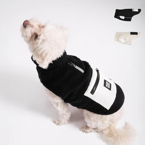 PAW WOW MIKA Hundejacke | Hundemantel Teddy-Fleece | Hunde-Weste mit Bauchschutz für kühle Temperaturen (Schwarz, L) von PAW WOW