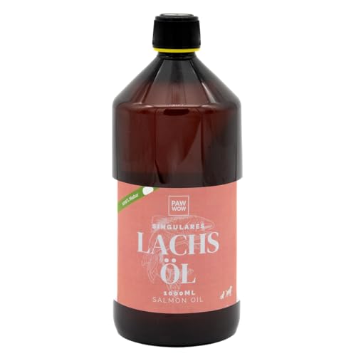 PAW WOW Singulares Lachsöl 1000ml für Hunde & Katzen | 100% reines norwegisches Lachsöl | Omega-3 für Haut, Fell, Knochen & Stoffwechsel | Ohne Zusätze | Zum BARFEN geeignet von PAW WOW