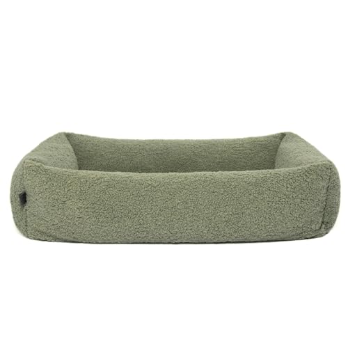PAW WOW Sven Hundebett | Orthopädisches Hundebett | Teddy-Stoff | Hundekörbchen für kleine, mittelgroße und große Hunde (Olive, 70x100cm) von PAW WOW