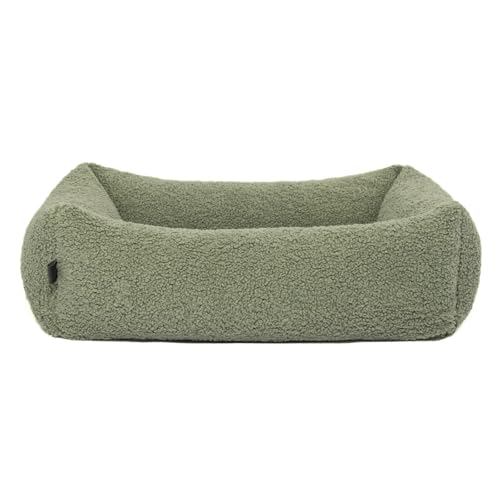 PAW WOW Sven Hundebett | Orthopädisches Hundebett | Teddy-Stoff | Hundekörbchen für kleine, mittelgroße und große Hunde (Olive, 80x60cm) von PAW WOW