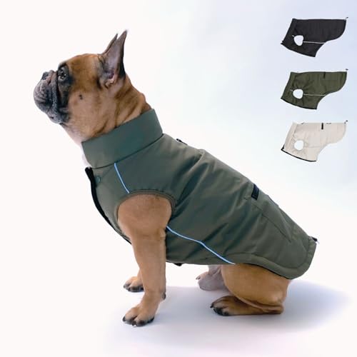 PAW WOW Toni Hundejacke | Winter Hundemantel mit Bauchschutz | Hundeweste für große & kleine Hunde (Olive, XS) von PAW WOW