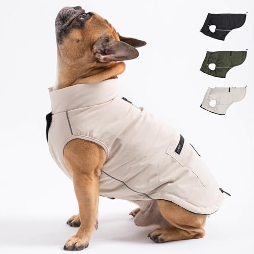 PAW WOW Toni Hundejacke | Winter Hundemantel mit Bauchschutz | Hundeweste für große & kleine Hunde (Beige, XS) von PAW WOW