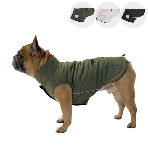 PAW WOW Toni Hundejacke | Winter Hundemantel mit Bauchschutz | Hundeweste für große & kleine Hunde (Olive, XL) von PAW WOW