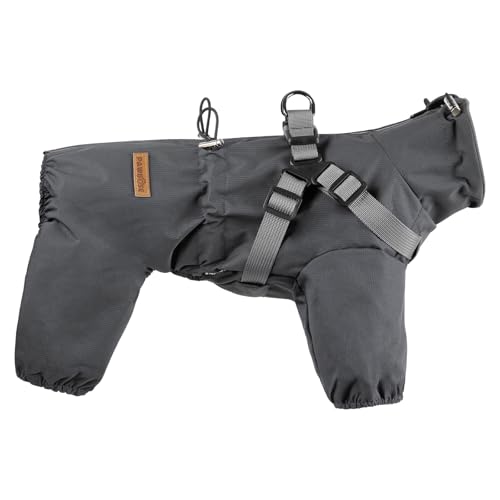 PAWBOSE Hunderegenmantel mit Geschirr für kleine und mittlere Hunde, verstellbare wasserdichte Hunderegenjacke, reflektierender regenfester Hunde 4 Beine Regenmantel-Grau, 2XL von PAWBOSE
