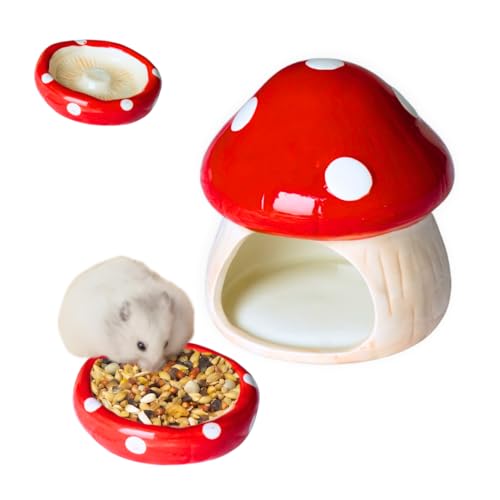 PAWCHEE Pilz Keramik Hamster Versteck Futternapf Hamster Zubehör PAWCHEE Pilz Keramik Hamster Versteck Futternapf Hamster Zubehör von PAWCHEE