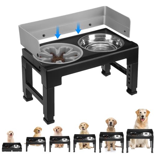 PAWCHIE Erhöhte Hundenäpfe, 6 Höhenverstellbarer erhöhter Hundenapfständer mit 1 Edelstahlnäpfen & 1 Slow Feeder Hundenäpfe, kein Verschütten, rutschfester neigbarer Hundefutterständer für mittelgroße PAWCHIE Erhöhte Hundenäpfe, 6 Höhenverstellbarer erhöhter Hundenapfständer mit 1 Edelstahlnäpfen & 1 Slow Feeder Hundenäpfe, kein Verschütten, rutschfester neigbarer Hundefutterständer für mittelgroße von PAWCHIE