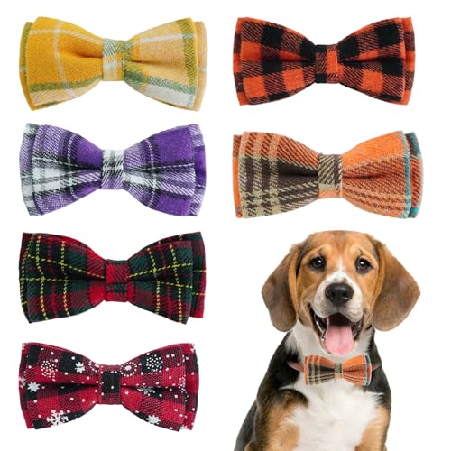 PAWCHIE Fliege für Hunde, niedliches Hundehalsband, Halsband-Anhänger, verstellbar, für kleine, mittelgroße Hunde, Welpen, Katzen, für Party, Hochzeit, Geburtstag, kariert, 6 Stück von PAWCHIE