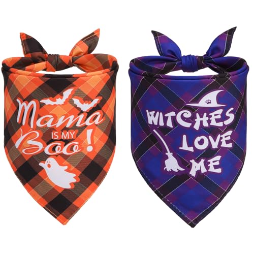 PAWCHIE Halloween-Hundehalstücher, wendbar, dreieckig, kariert, Festival-Stil für kleine, mittelgroße und große Hunde und Katzen, verstellbar, weich, niedlich, für Mädchen und Jungen, 2 Stück von PAWCHIE