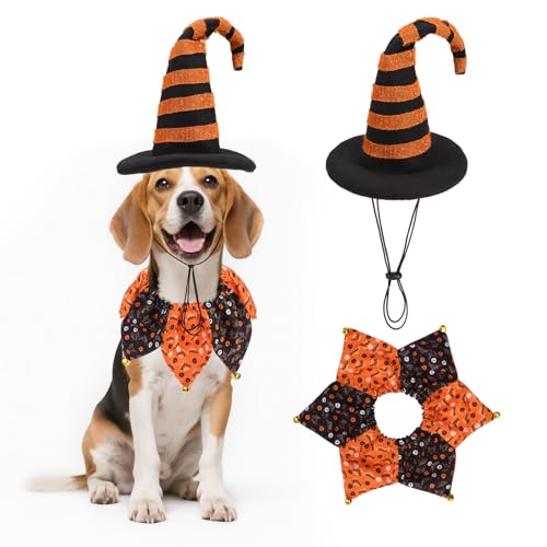 PAWCHIE Halloween-Kostüm für Hunde, Halloween-Kostüm, Halsband, Hut-Set, Haustiere, Welpen, Katzen, Halloween-Outfit, Cosplay, Hundehalsband mit Glöckchen und lustigem Hut, Zubehör, Dekoration für PAWCHIE Halloween-Kostüm für Hunde, Halloween-Kostüm, Halsband, Hut-Set, Haustiere, Welpen, Katzen, Halloween-Outfit, Cosplay, Hundehalsband mit Glöckchen und lustigem Hut, Zubehör, Dekoration für von PAWCHIE
