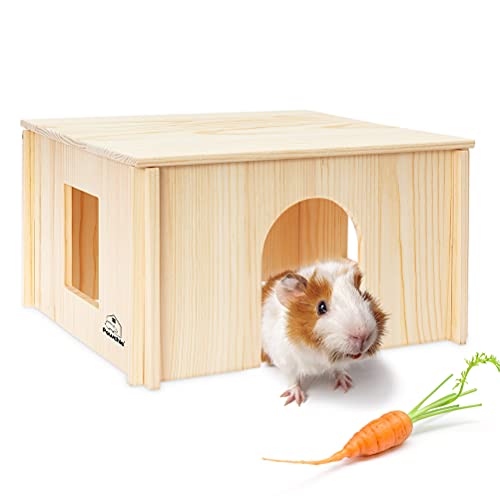 PAWCHIE Hölzerne Hütte mit Fenstern – abnehmbares und großes Holzhaus, geeignet für Meerschweinchen, Hamster, Chinchillas und andere Kleintiere von PAWCHIE