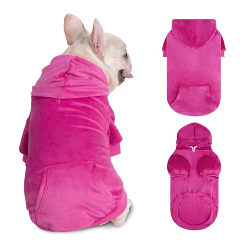 PAWCHIE Hunde-Kapuzenpullover, hochwertiger Hundepullover für kleine, mittelgroße und große Hunde, Batik-Tuch mit Loch für die Leine, Welpen-Sweatshirt, Haustier-Outfit, Katzenbekleidung, Rosenrosa von PAWCHIE