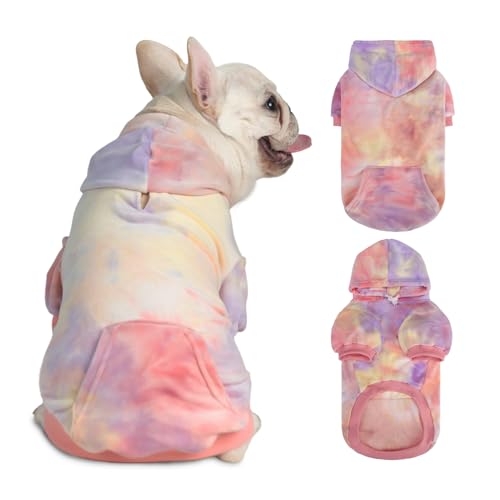 PAWCHIE Hunde-Kapuzenpullover, hochwertiger Hundepullover für kleine, mittelgroße und große Hunde, Batik-Tuch mit Loch für die Leine, Welpen-Sweatshirt, Haustier-Outfit, Katzenbekleidung, Rosa, Größe von PAWCHIE