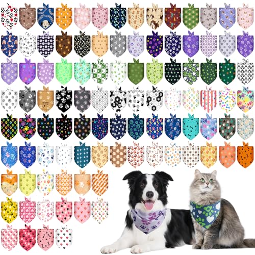 PAWCHIE Hundehalstücher mit Pfotenabdruck, bunt, Dreieckstuch, kariert, Festival-Stil für kleine bis große Hunde, Welpen, Katzen, Frühling, Sommer, Geburtstag, Kostüm, Dekoration, 100 Stück von PAWCHIE