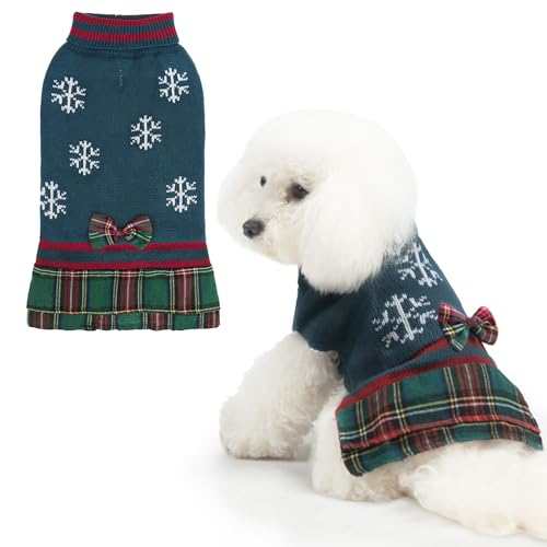 PAWCHIE Hundepullover mit Fliege – Weihnachtspullover mit Rollkragenpullover für kleine Hunde und Mädchen, kaltes Wetter, Pullover mit Loch für die Leine, geeignet für kleine, mittelgroße Hunde von PAWCHIE