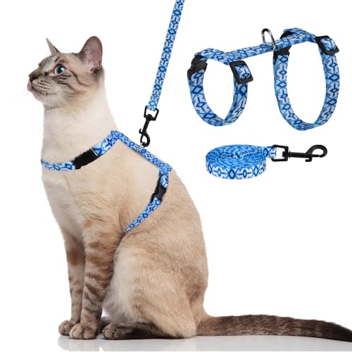 PAWCHIE Katzengeschirr mit Leine und Halsband, ausbruchsicher, verstellbar, Katzengeschirr für Kätzchen, Spaziergänge im Freien, Blau, Größe S von PAWCHIE