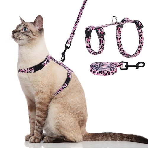 PAWCHIE Katzengeschirr mit Leine und Halsband, ausbruchsicher, verstellbar, Katzengeschirr für Kätzchen, Spaziergänge im Freien, Rosa, Größe S von PAWCHIE