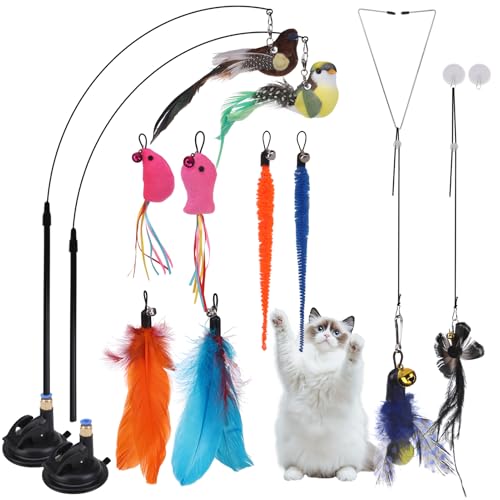 PAWCHIE Katzenspielzeug, interaktives Katzen-Federspielzeug, Saugnapf, Katzen-Vogel-Simulationsspielzeug-Set, selbstspielendes Katzenspielzeug für den Innenbereich, Katzenstab-Spielzeug, 10 Stück, PAWCHIE Katzenspielzeug, interaktives Katzen-Federspielzeug, Saugnapf, Katzen-Vogel-Simulationsspielzeug-Set, selbstspielendes Katzenspielzeug für den Innenbereich, Katzenstab-Spielzeug, 10 Stück, von PAWCHIE