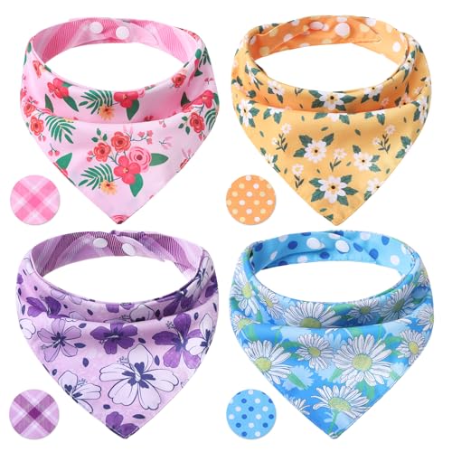 PAWCHIE Spring Hundehalstuch, klein, wendbar, dreieckig, verstellbar, mit zwei Druckknöpfen, Halstuch-Set, Zubehör für Hunde, Welpen, Katzen, Größe L von PAWCHIE