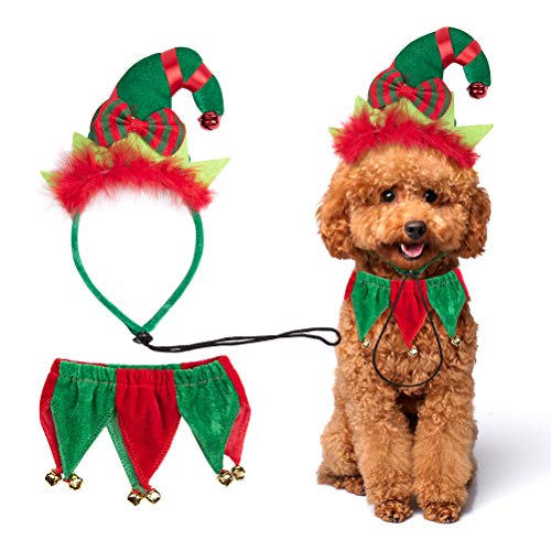 PAWCHIE Weihnachtshund-Elfen-Stirnband und Glöckchenhalsband, Haustierkostüm, Zubehör für kleine Hunde PAWCHIE Weihnachtshund-Elfen-Stirnband und Glöckchenhalsband, Haustierkostüm, Zubehör für kleine Hunde von PAWCHIE