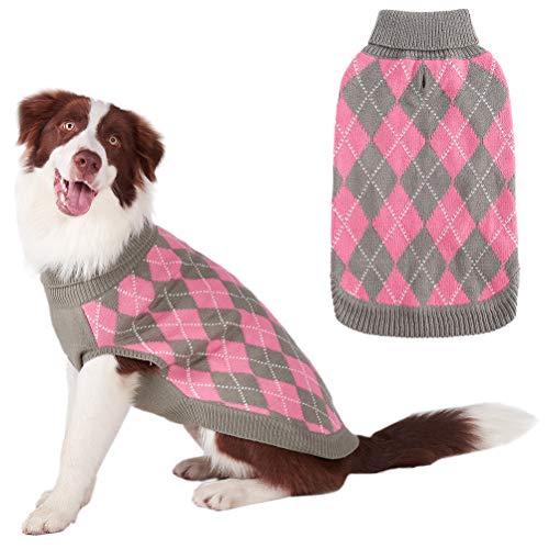 Pawchie Klassischer Hundepullover mit Rollkragen, kariert, warme Kleidung für kleine bis große Hunde, M von PAWCHIE