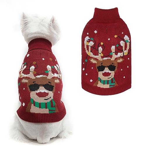 Weihnachtlicher Hundepullover, Rollkragen-Outfit mit Loch für die Leine, gestrickt, für den Winter, warme Kleidung für kleine, mittelgroße und große Hunde, Jungen und Mädchen von PAWCHIE